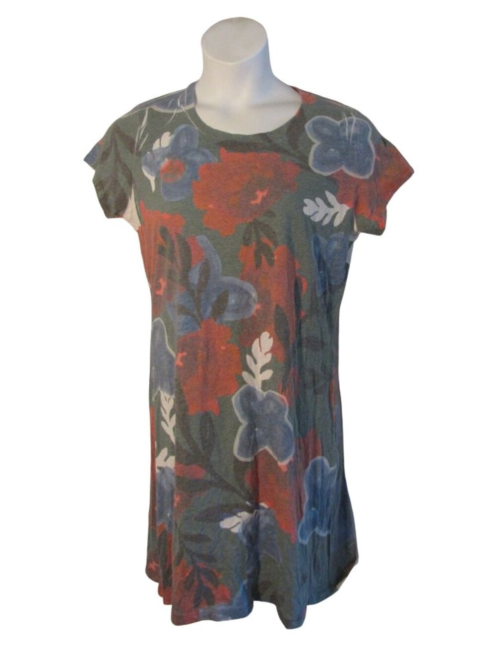 Whimsy Rose XL Dye-Sublimation Tee Shirt Dress Red Green Blue Flowers
